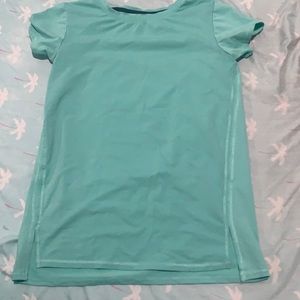 cute, soft, athletic, green/teal shirt